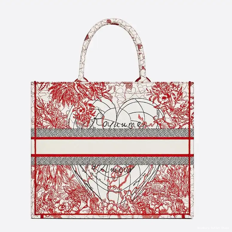 Cheap D-Royaume Motif d'Amour Dior Tote Dioramour Book Canvas Red White 0504 Hot Sale